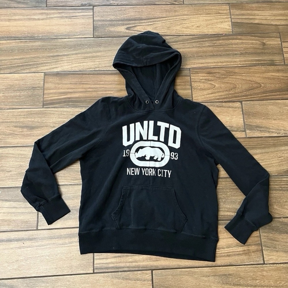 Ecko Unltd Hoodie Black Pullover Logo Sweatshirt Men's Size M